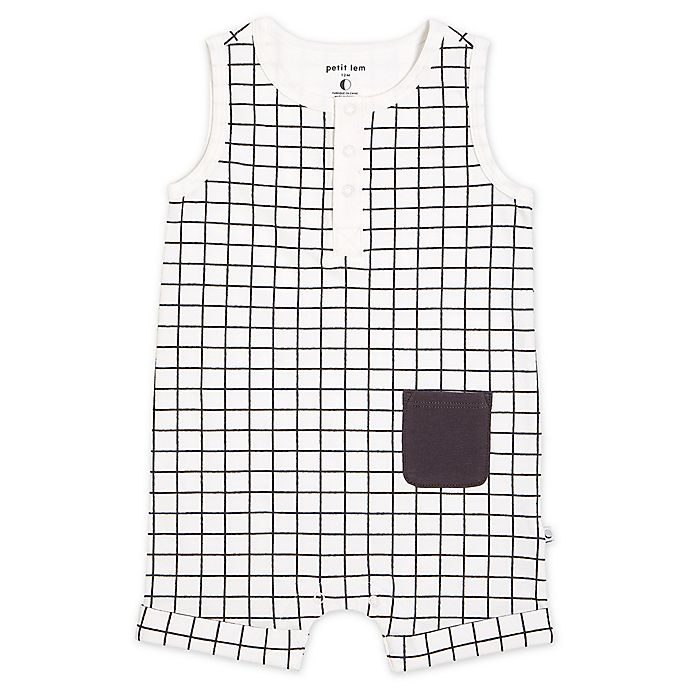 slide 1 of 1, Petit Lem Newborn Windowpane Romper - Black/White, 1 ct