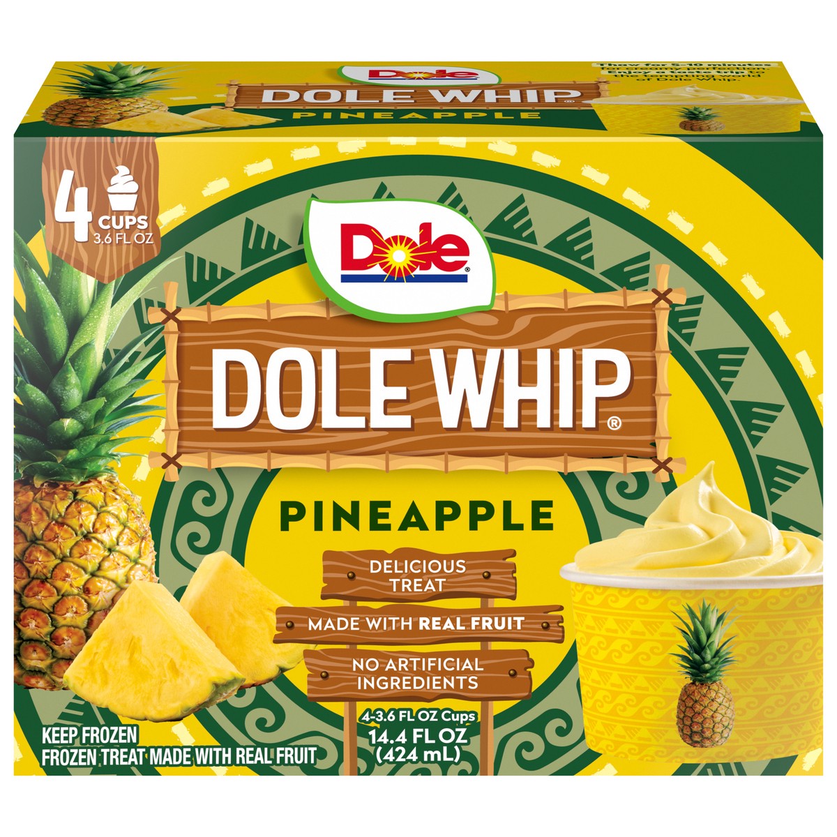 slide 1 of 10, Dole Whip Frozen Treat, Pineapple, 4-3.6 Fl Oz, 4 ct; 3.6 oz