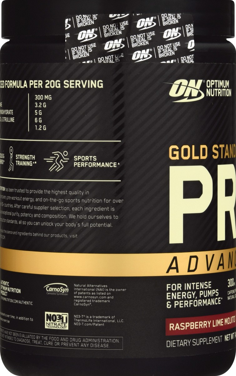 slide 11 of 12, Optimum Nutrition Gold Standard Advanced Raspberry Lime Mojito Pre-Workout 14.1 oz, 14.1 oz