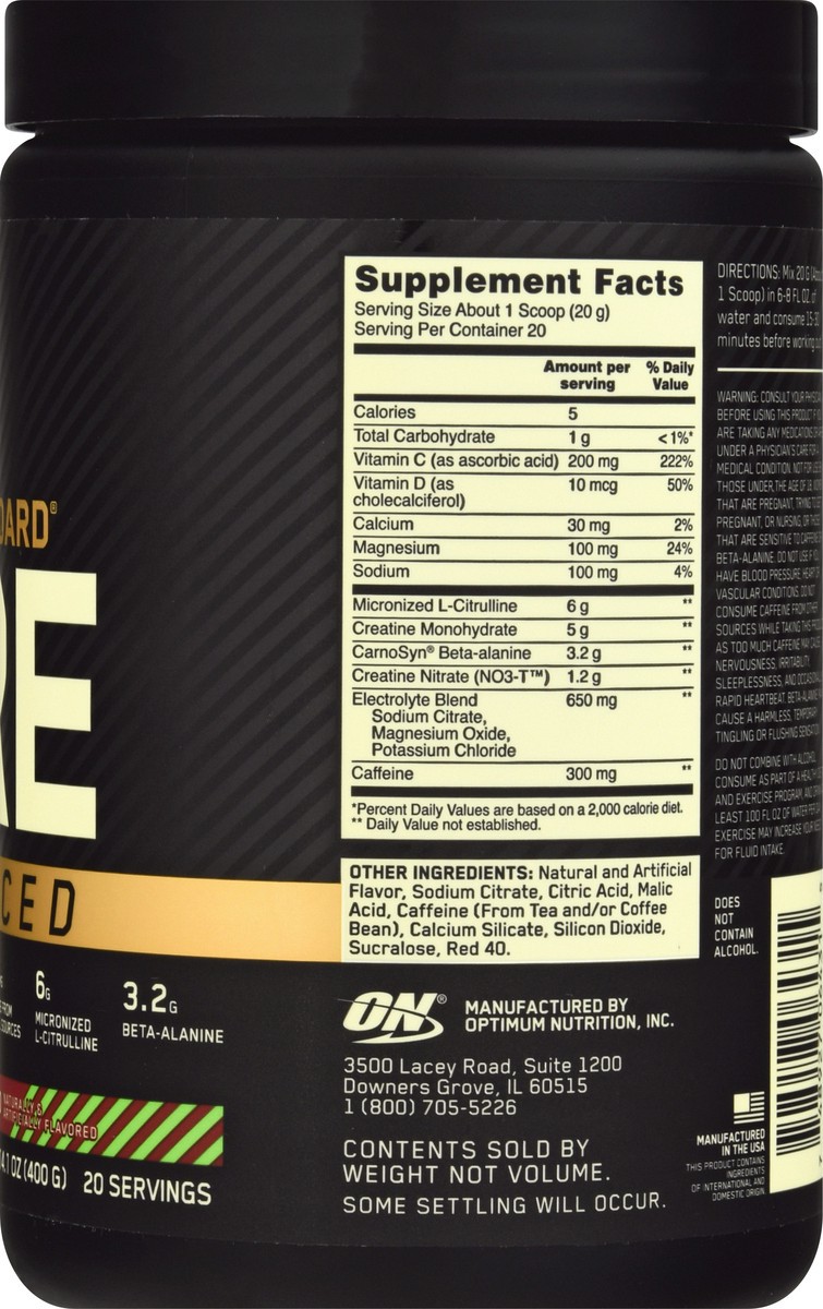 slide 9 of 12, Optimum Nutrition Gold Standard Advanced Raspberry Lime Mojito Pre-Workout 14.1 oz, 14.1 oz