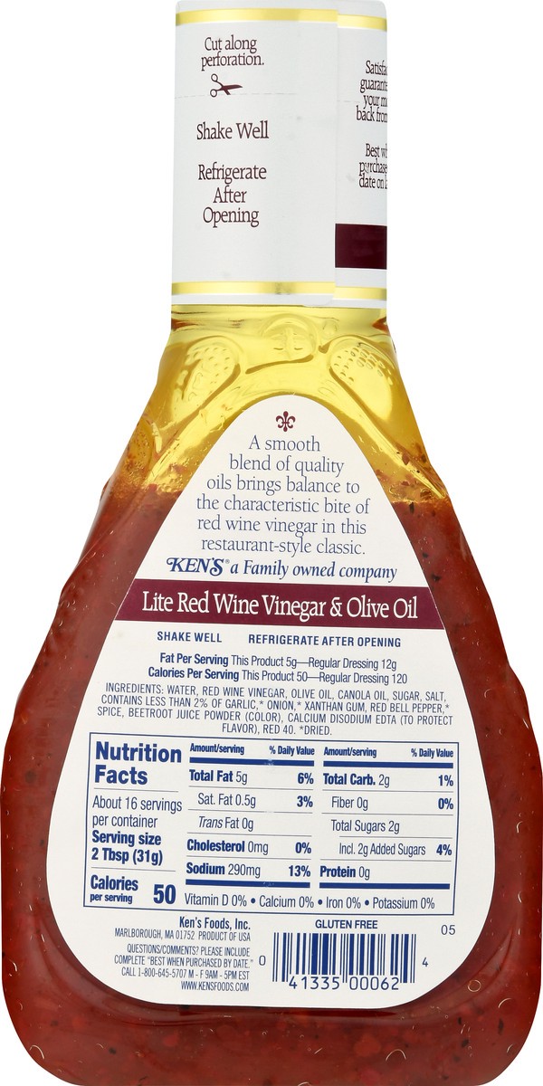 slide 10 of 10, Ken's Steak House Lite Dressing Red Wine Vinegar & Olive Oil, 16 fl oz