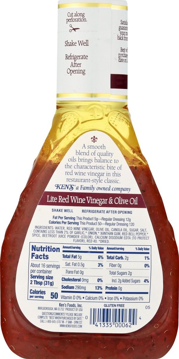 slide 4 of 10, Ken's Steak House Lite Dressing Red Wine Vinegar & Olive Oil, 16 fl oz