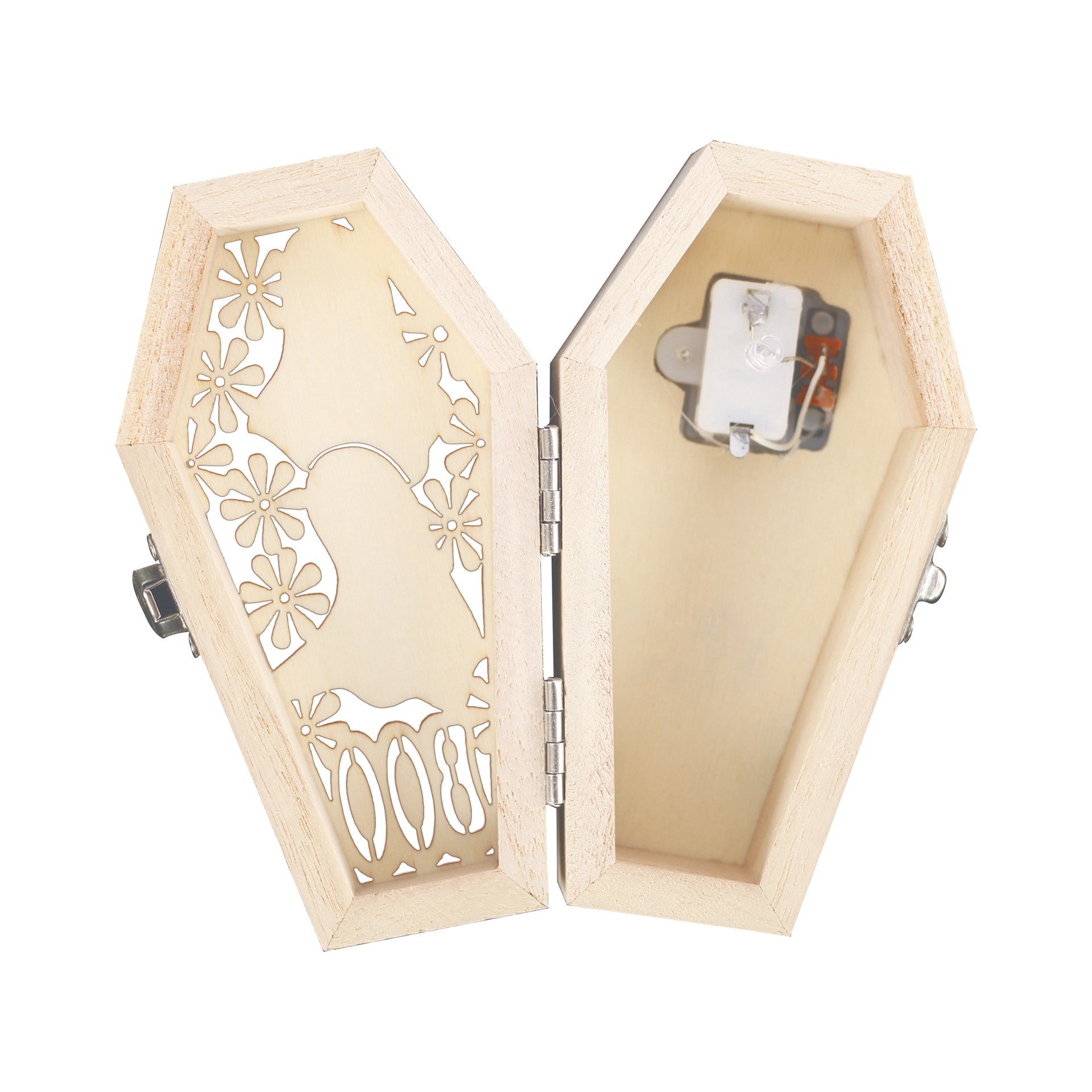 slide 4 of 4, Mini Ghosts Coffin Diy Led Wood Decor By Make Market, 2.3 in x 1.5 in x 4.4 in