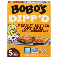 Bobo's Dipp'd Peanut Butter Oat Bars + Dark Chocolate, 5 ct - 1 oz Bars