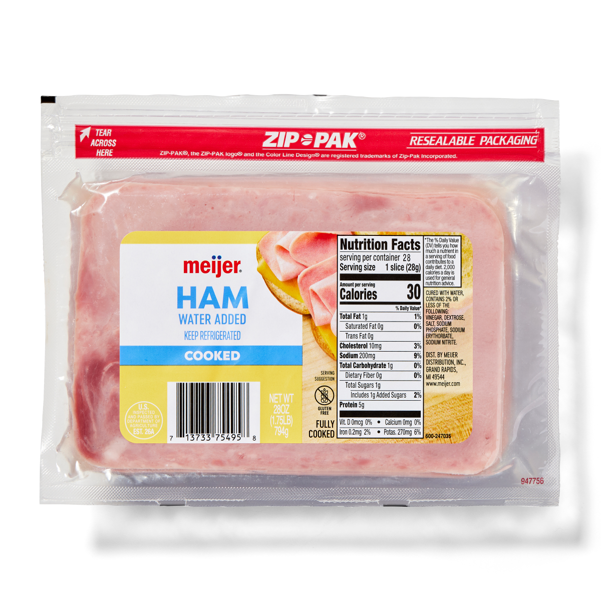 slide 1 of 9, Meijer Cooked Ham Lunchmeat, 28 oz