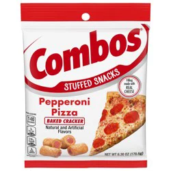 COMBOS Stuffed Snacks Pepperoni Pizza Baked Cracker Snacks, 6.3 oz Bag