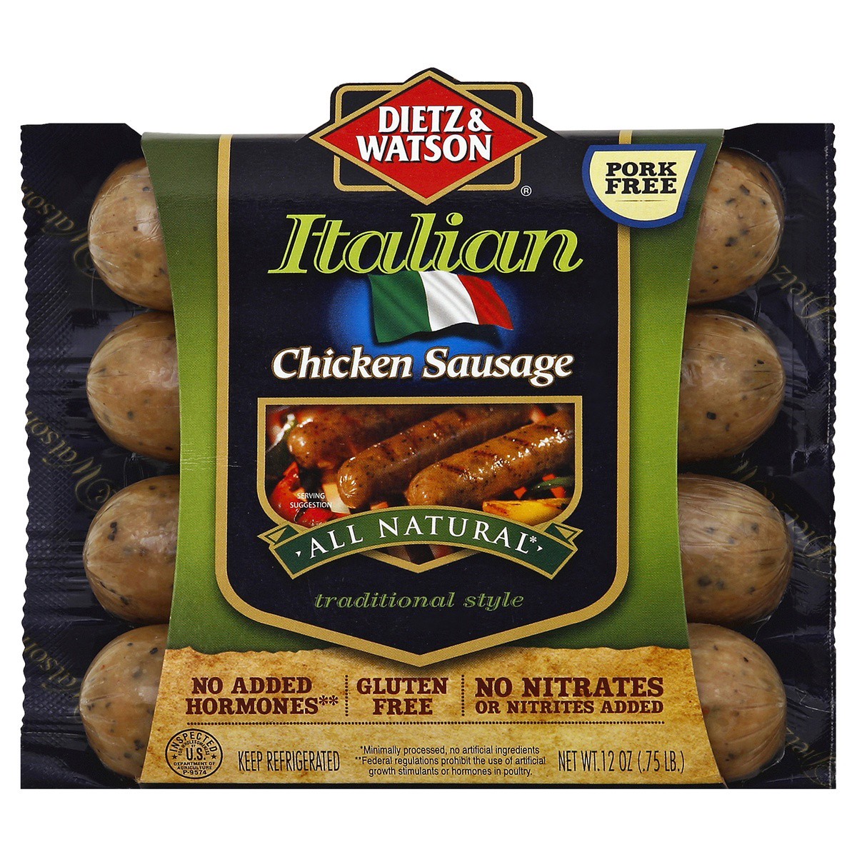 slide 1 of 5, Dietz & Watson Chicken Sausage Italian, 12 oz