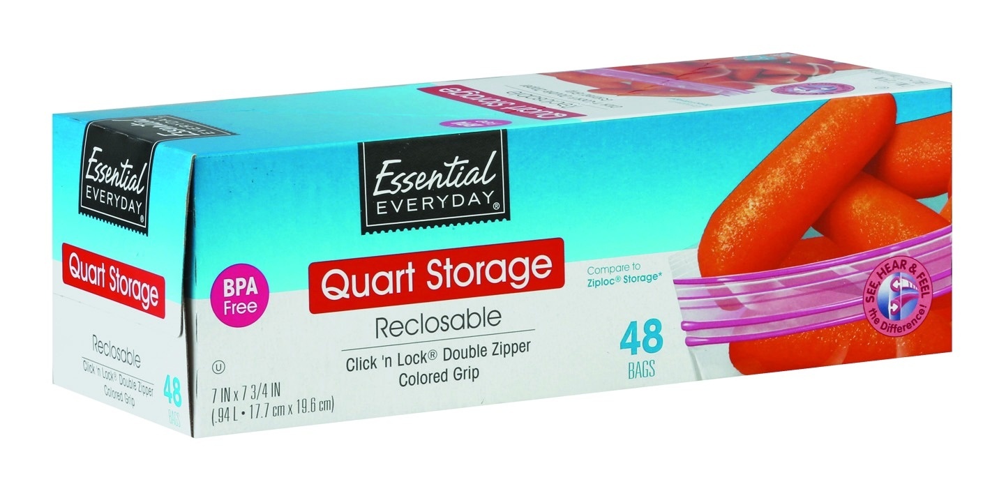 slide 1 of 1, Essential Everyday Reclosable Quart Bags, 48 ct