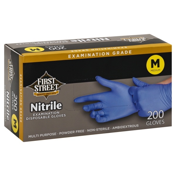 slide 1 of 1, First Street Nitrile Gloves Medium, 200 ct