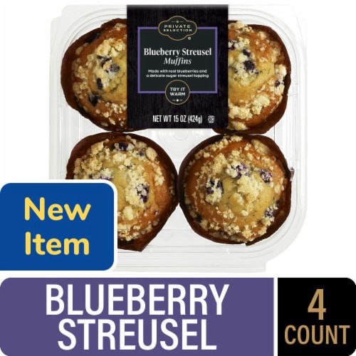 slide 1 of 2, Private Selection® Blueberry Streusel Muffins, 4 ct; 15 oz