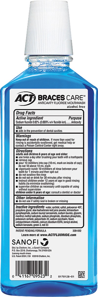 slide 2 of 3, ACT Braces Care Anticavity Fluoride Mouthwash Clean Mint, 18 oz