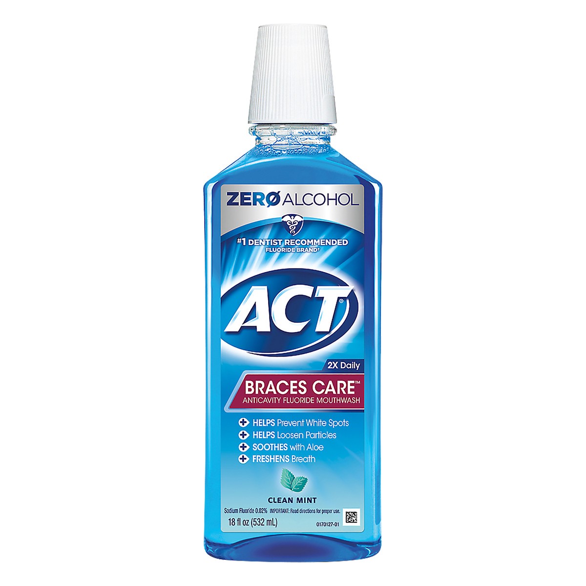 slide 1 of 3, ACT Braces Care Anticavity Fluoride Mouthwash Clean Mint, 18 oz
