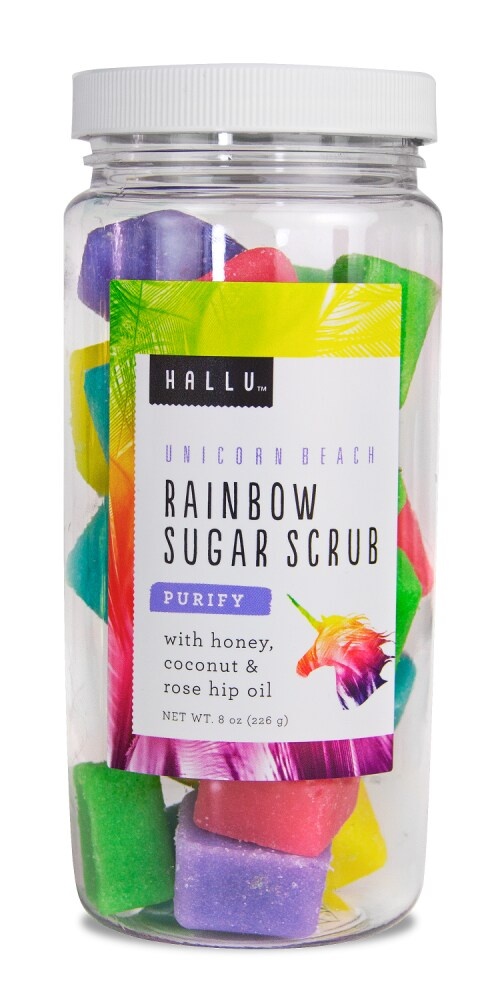 slide 1 of 1, Hallu Unicorn Beach Rainbow Sugar Scrub, 8 oz