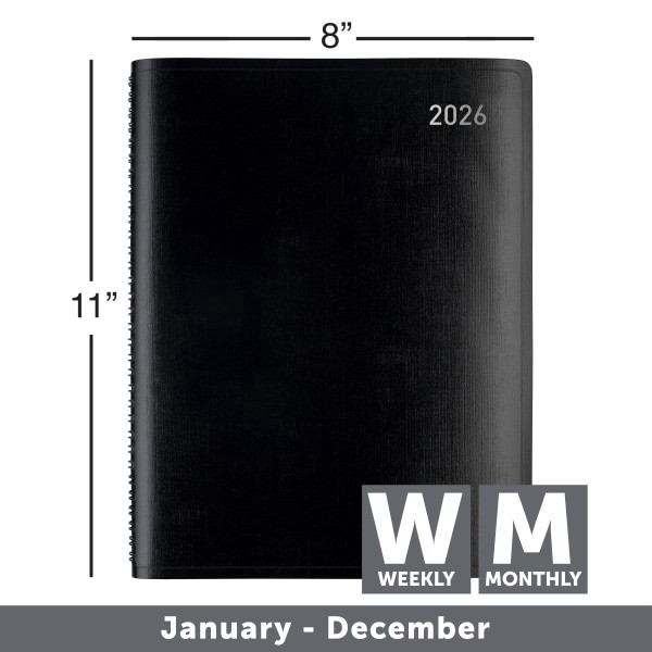 slide 3 of 7, Office Depot Brand Weekly Monthly Planner, 8"" x 11"", Black, January 2026 to December 2026, OD71080026, 1 ct