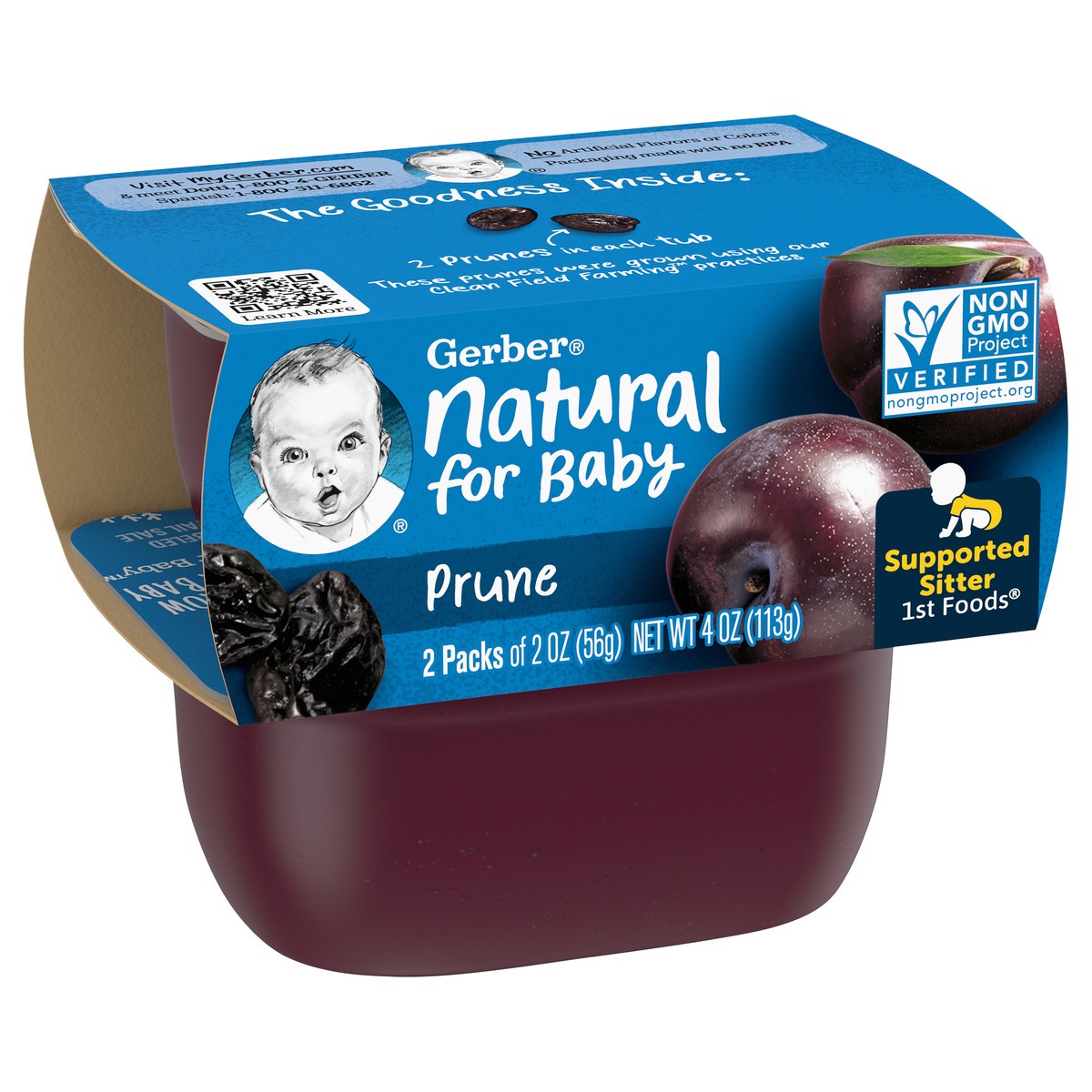slide 7 of 9, Gerber 1st Foods Natural for Baby Prune Baby Food, 2-2 oz. Tubs, 2 ct