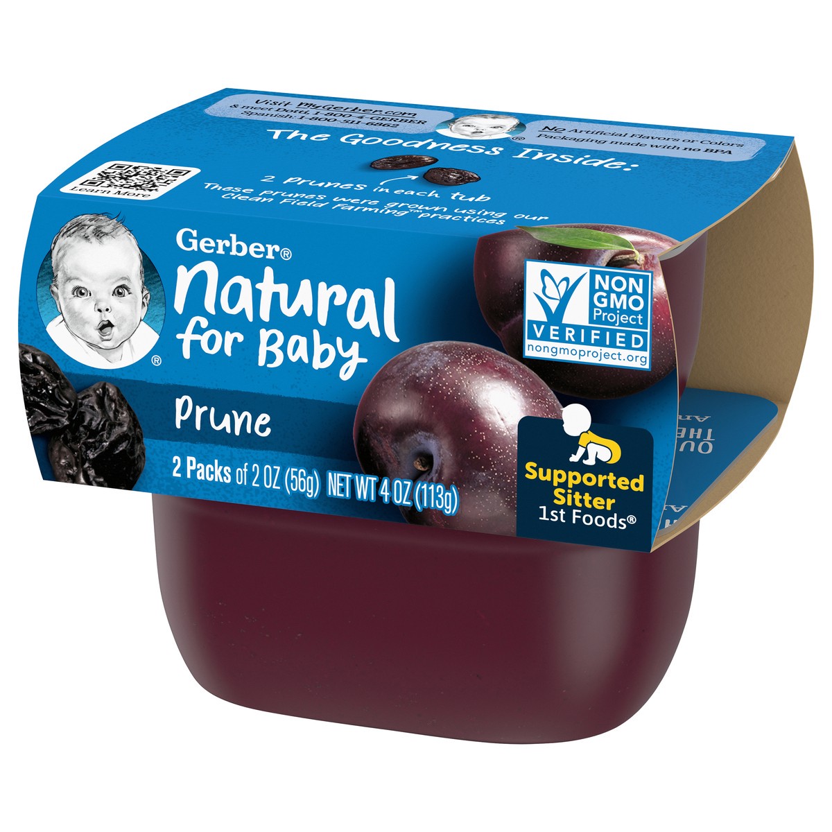 slide 2 of 9, Gerber 1st Foods Natural for Baby Prune Baby Food, 2-2 oz. Tubs, 2 ct
