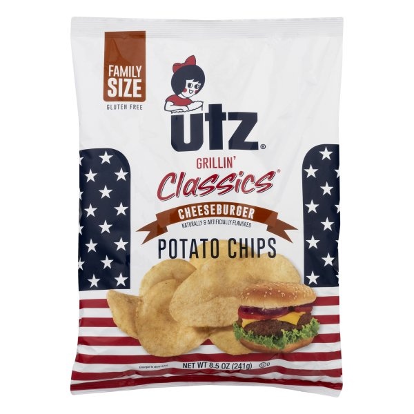 slide 1 of 1, Utz Grillin' Classics Cheeseburger Potato Chips, 8.5 oz