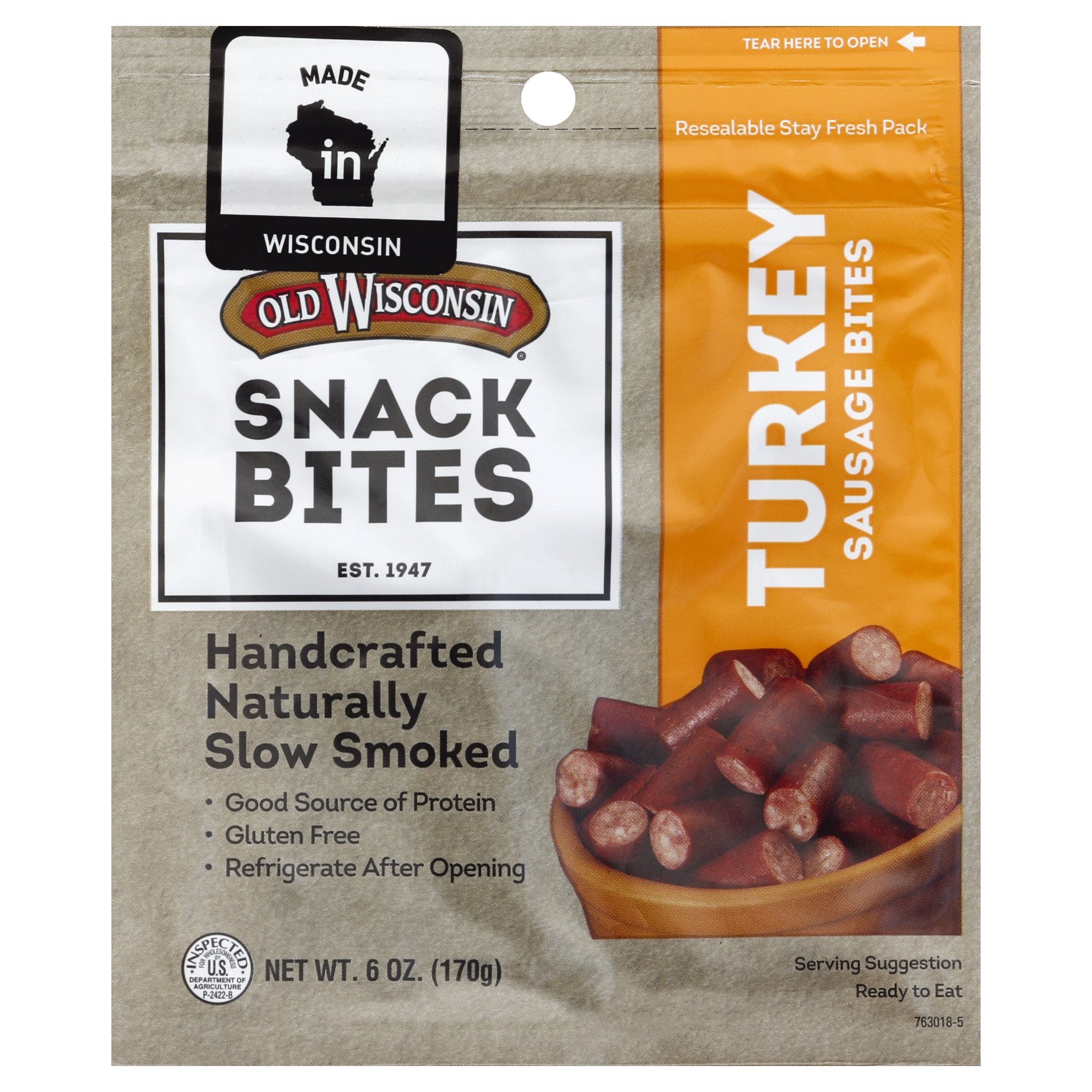 slide 1 of 7, Old Wisconsin Turkey Sausage Snack Bites 6 oz. Pouch, 6 oz