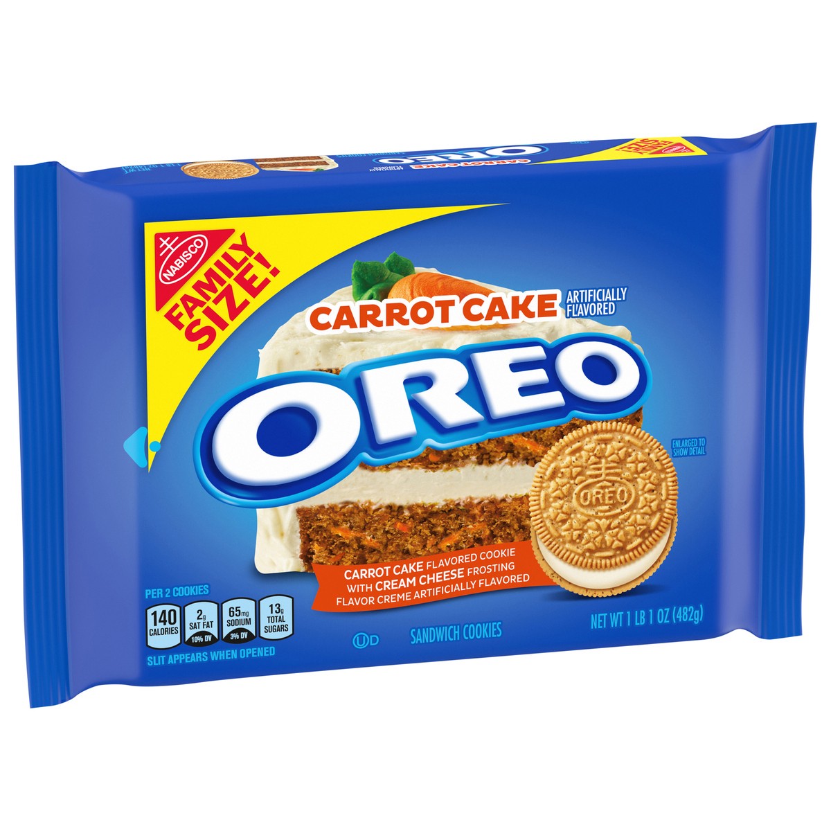 slide 2 of 9, OREO Carrot Cake with Cream Cheese Creme Sandwich Cookies, Family Size, 17 oz, 17 oz