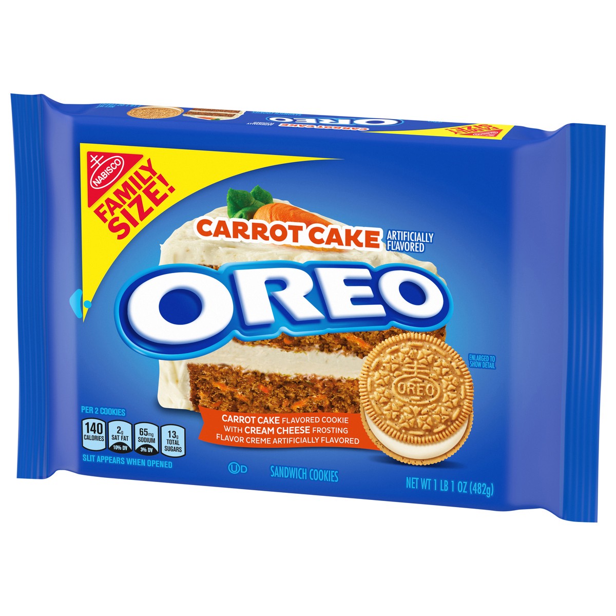 slide 5 of 9, OREO Carrot Cake with Cream Cheese Creme Sandwich Cookies, Family Size, 17 oz, 17 oz