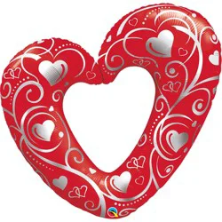 Hearts and Filigree Red 42" Foil Shape Balloon