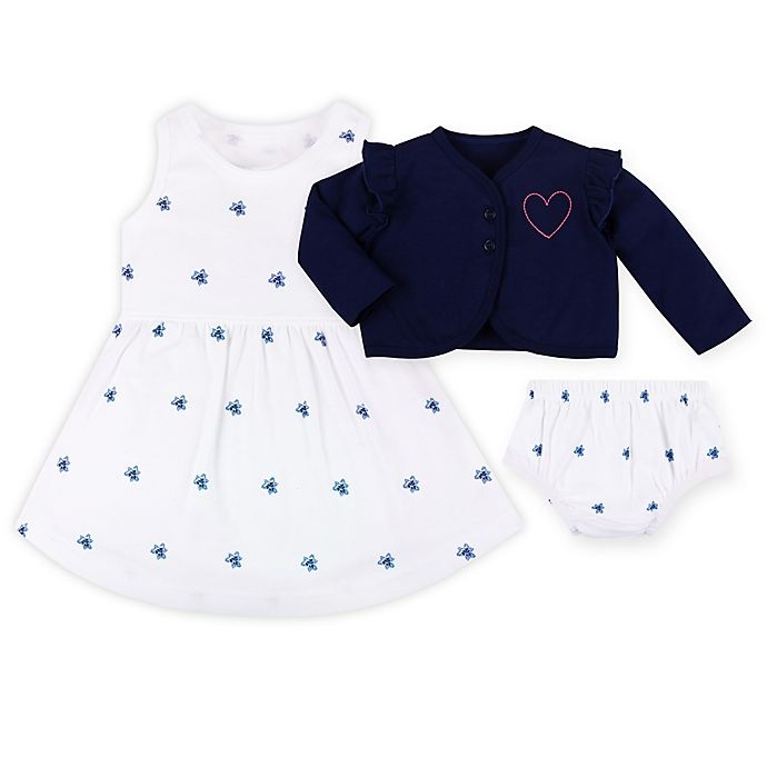 slide 1 of 5, Lamaze Newborn Organic Cotton Dress, Cardigan and Bloomer Set - Cobalt Blue, 3 ct