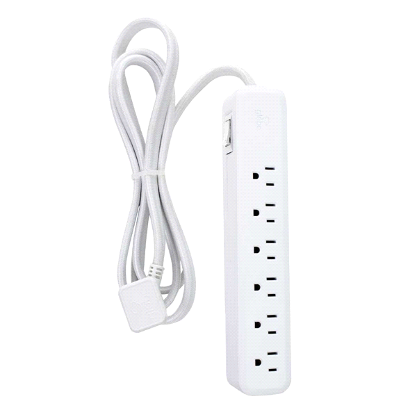 slide 1 of 1, Globe Power Strip 6 Outlet White Right, 6 ft