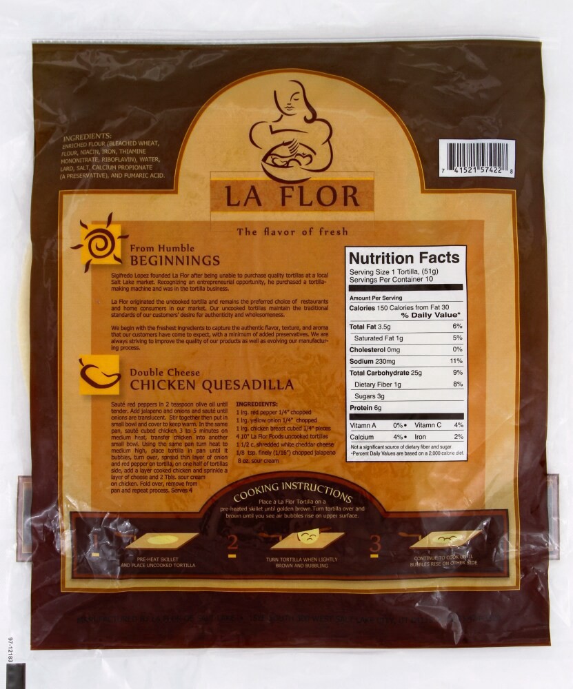 slide 2 of 2, La Flor Flour Tortillas 10 ea, 10 ct