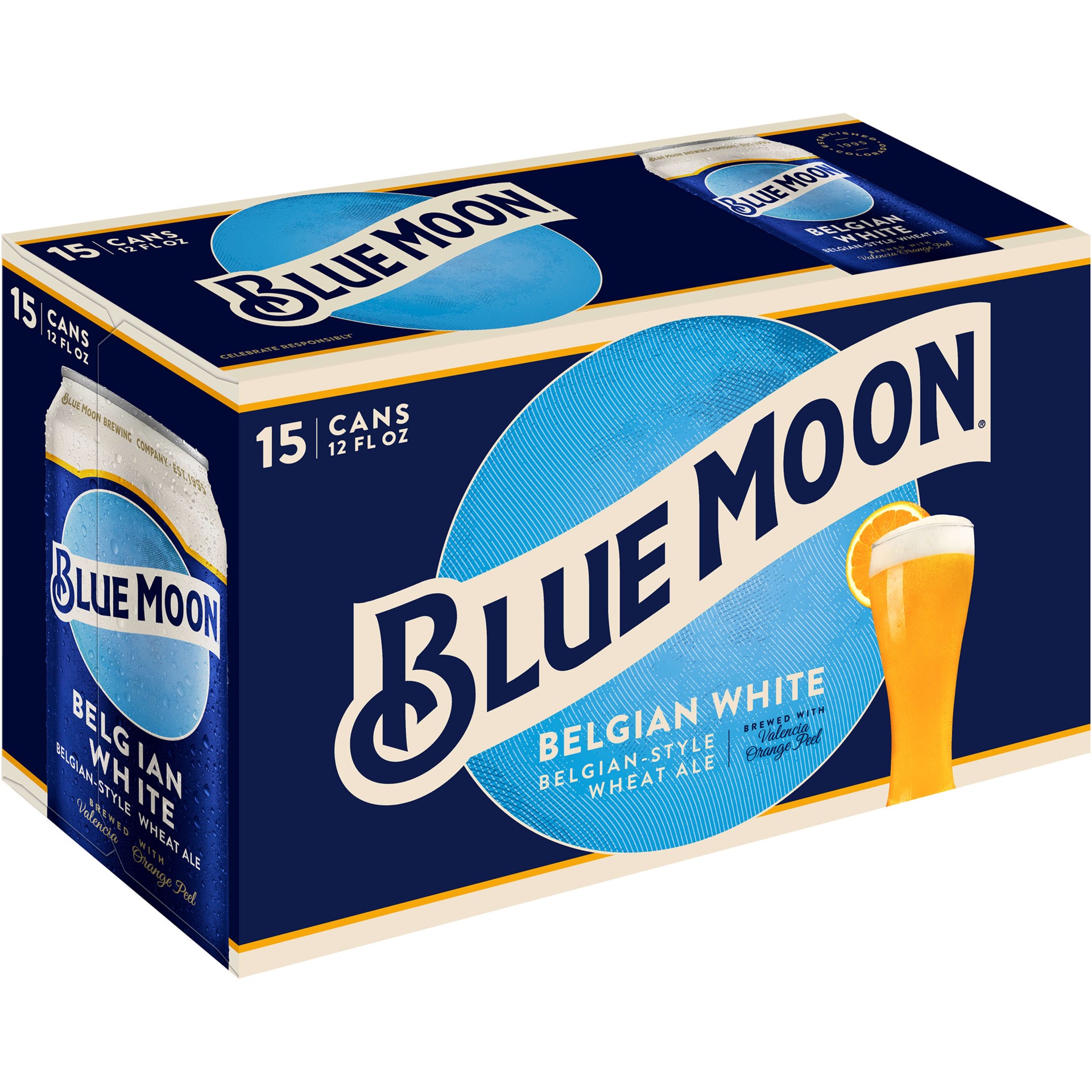 slide 3 of 4, Blue Moon Belgian White Wheat Ale, 5.4% ABV, 15-pack, 12-oz. beer cans, 12 oz