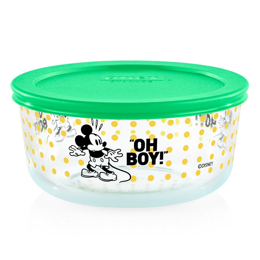 slide 1 of 1, Pyrex 4 Cup Round Mickey Oh Boy! With Green Cover, 4 cups