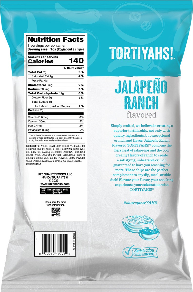 slide 3 of 7, Tortiyahs! Tortilla Chips, Jalapeno Ranch Flavored 8 Oz, 8 oz