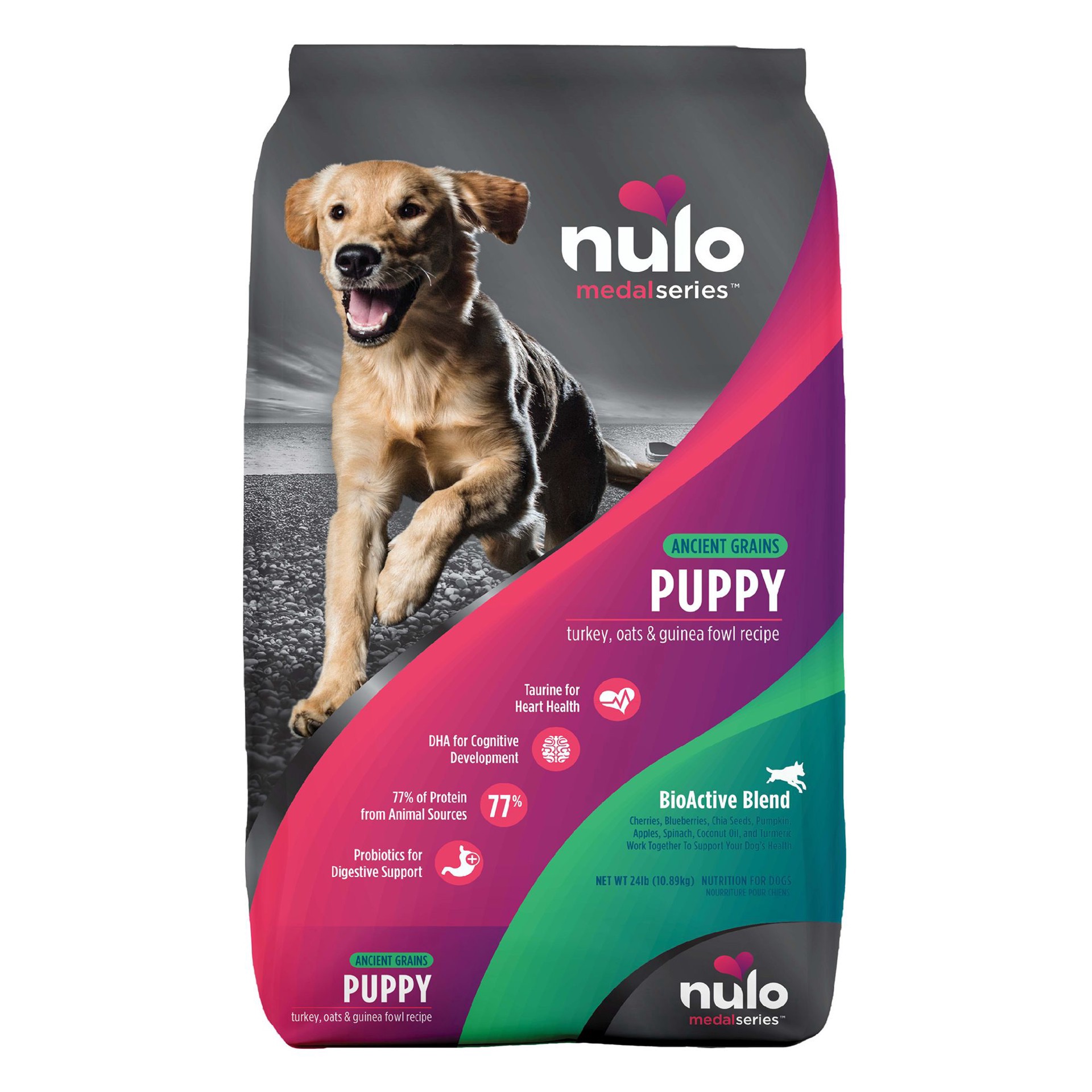 slide 1 of 1, Nulo MedalSeries Ancient Grains Turkey, Oats & Guinea Fowl Dry Puppy Food, 24 lb