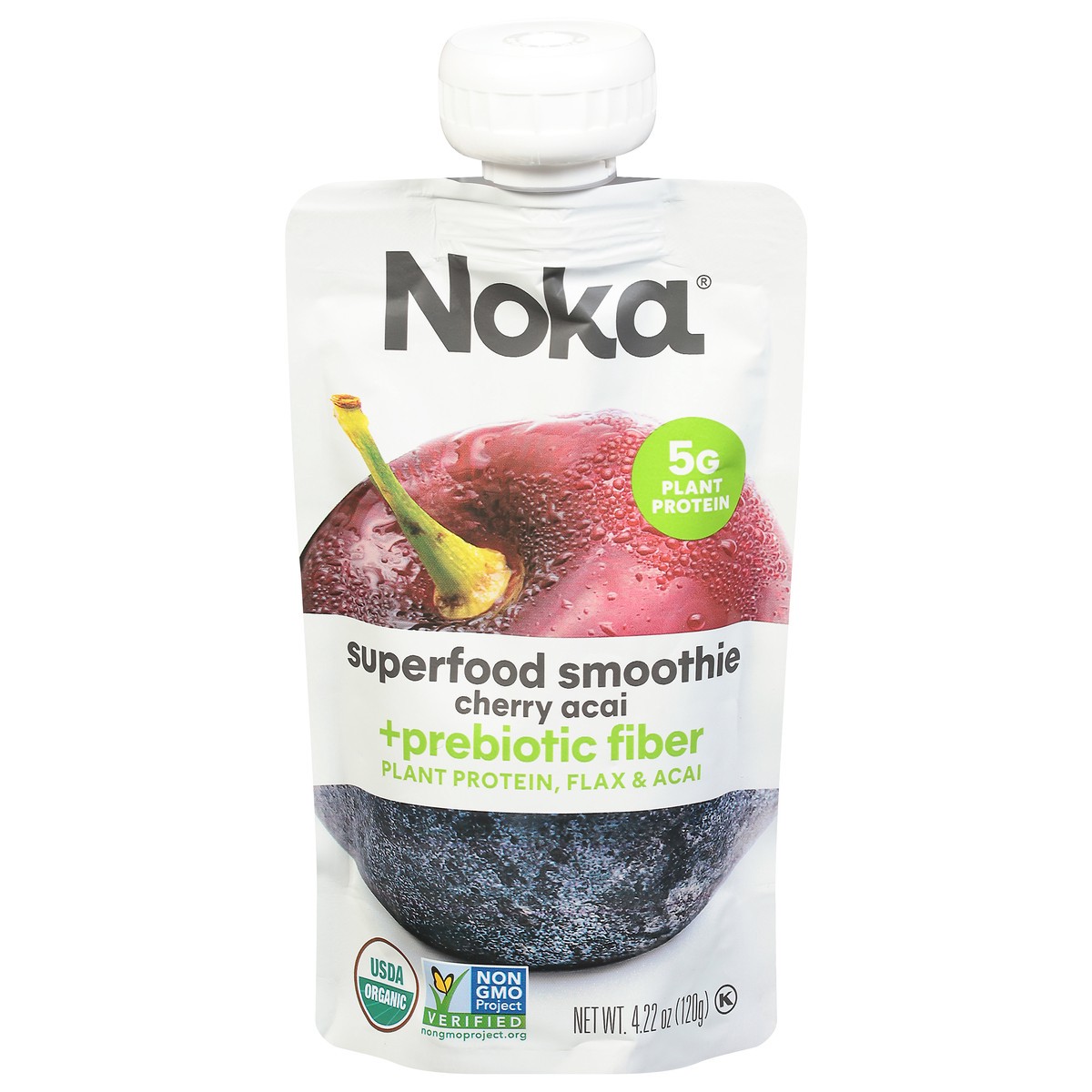 slide 1 of 9, NOKA Cherry Acai Superfood Smoothie + Prebiotic Fiber, 4.22 oz