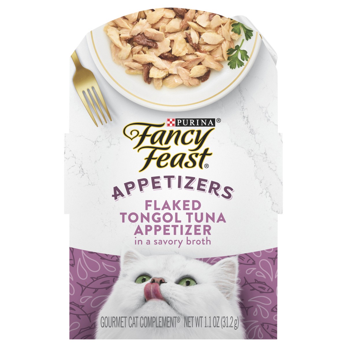 slide 1 of 7, Fancy Feast Purina Fancy Feast Appetizers Grain Free Cat Food Flaked Tongol Tuna Appetizer Lickable Cat Food Topper - 1.1 oz. Tray, 1.1 oz