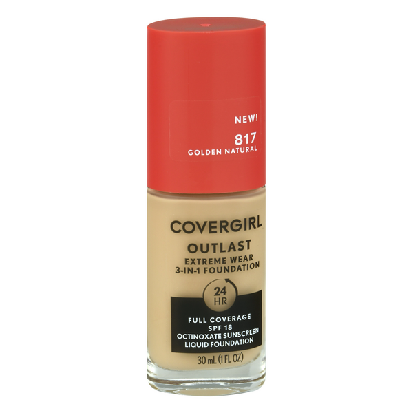 slide 1 of 1, Covergirl Outlast Extreme Wear 3-In-1 Foundation, Golden Natural 817, Sunscreen Spf 18, 1 fl oz