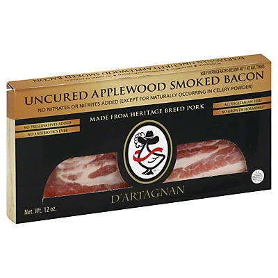 slide 1 of 1, D'Artagnan Uncured Applewood Smoked Bacon, 12 oz