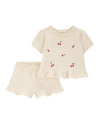 Carter's Baby 2-Piece Cherry Peplum Top & Short Set Ivory 9M