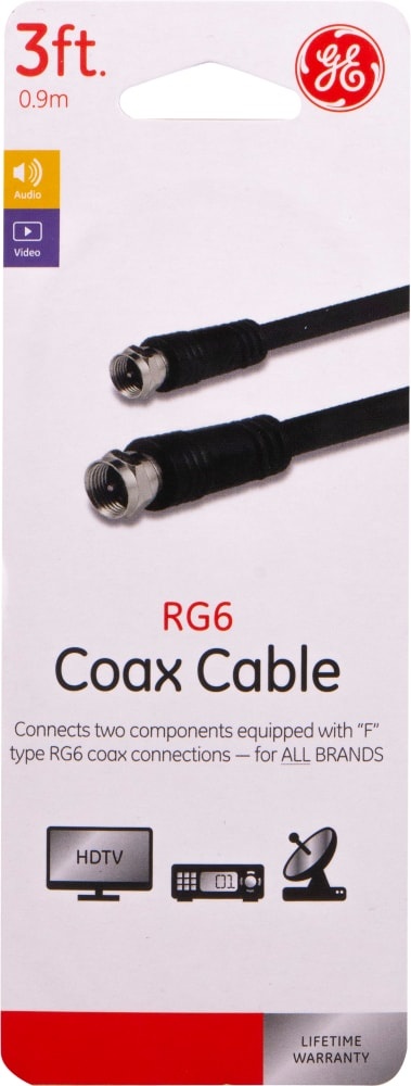 slide 1 of 1, GE RG6 Coax Cable, 3-Foot, 34482