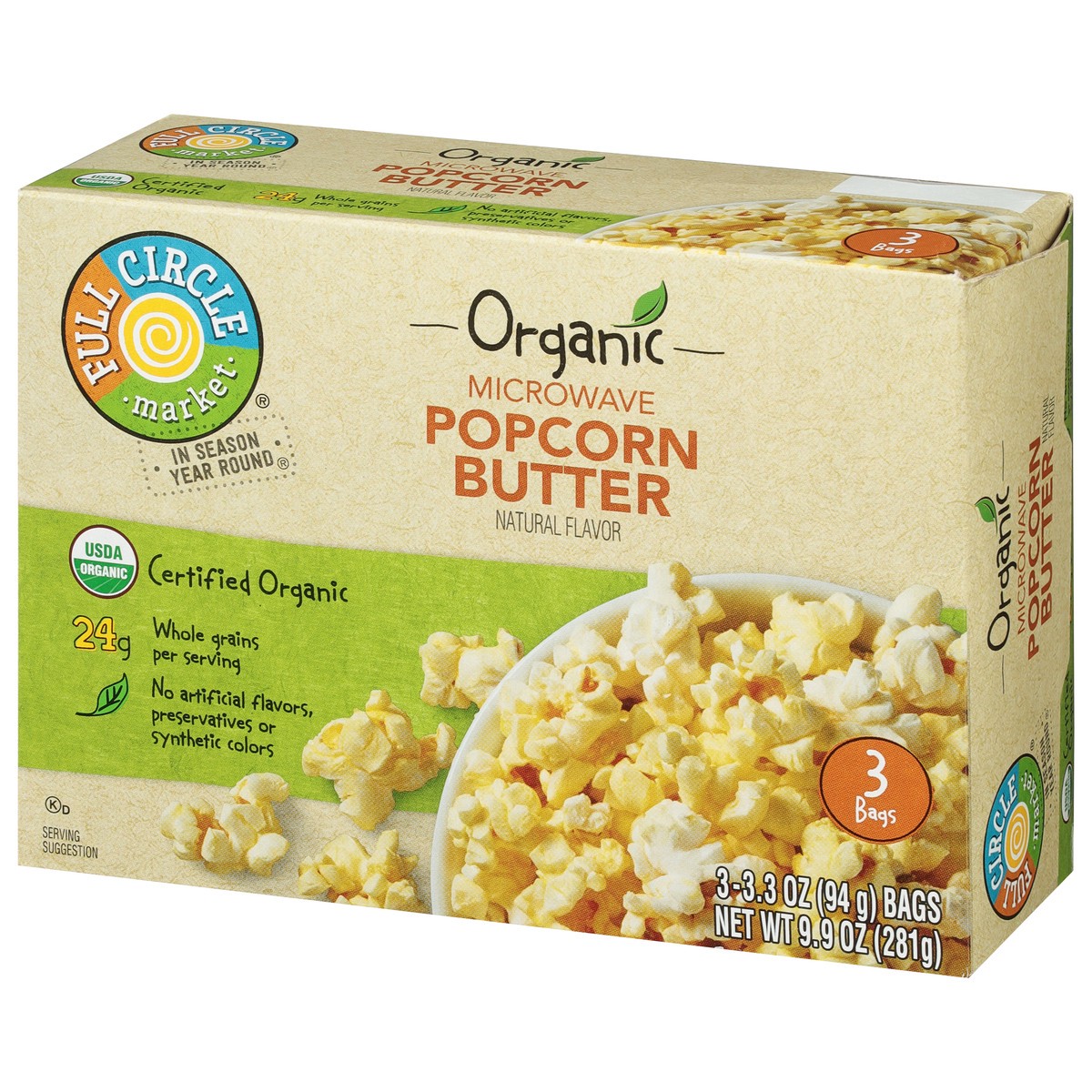 slide 3 of 9, Full Circle Market Organic Microwave Butter Popcorn 3 ea, 3 ct