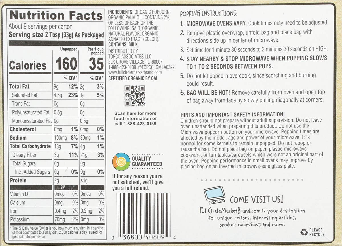 slide 5 of 9, Full Circle Market Organic Microwave Butter Popcorn 3 ea, 3 ct