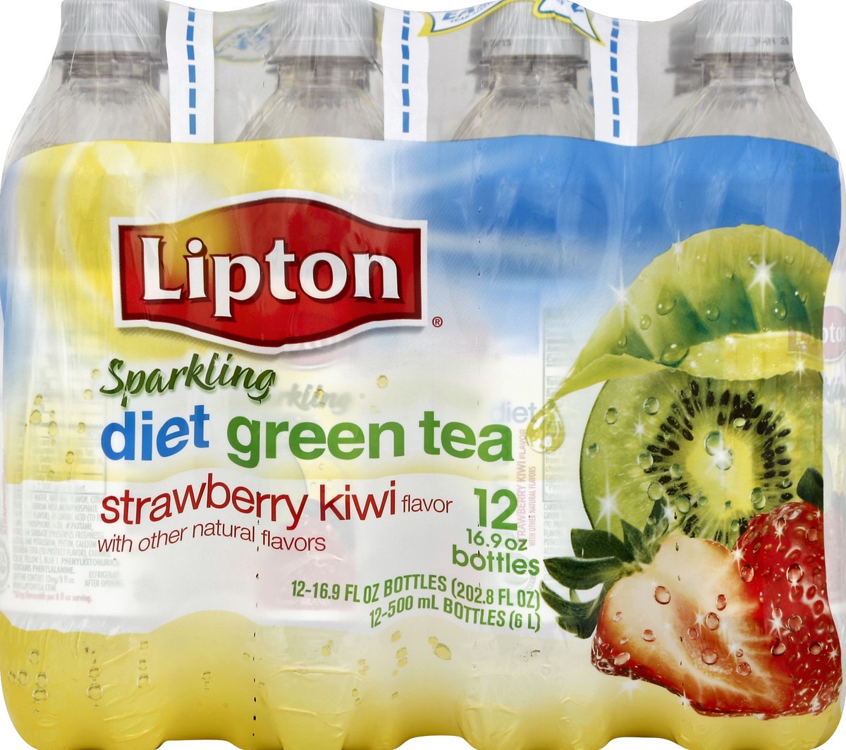 slide 2 of 4, Lipton Sparkling Diet Strawberry Kiwi Green Tea - 12 ct; 16.9 fl oz, 12 ct; 16.9 fl oz