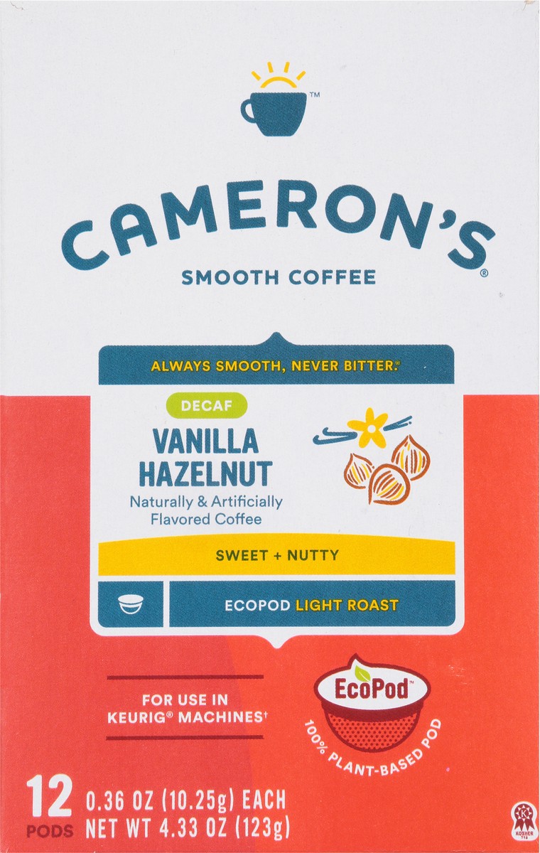 slide 2 of 9, Cameron's Decaf Light Roast Vanilla Hazelnut Smooth Coffee 12 EcoPods, 12 ct