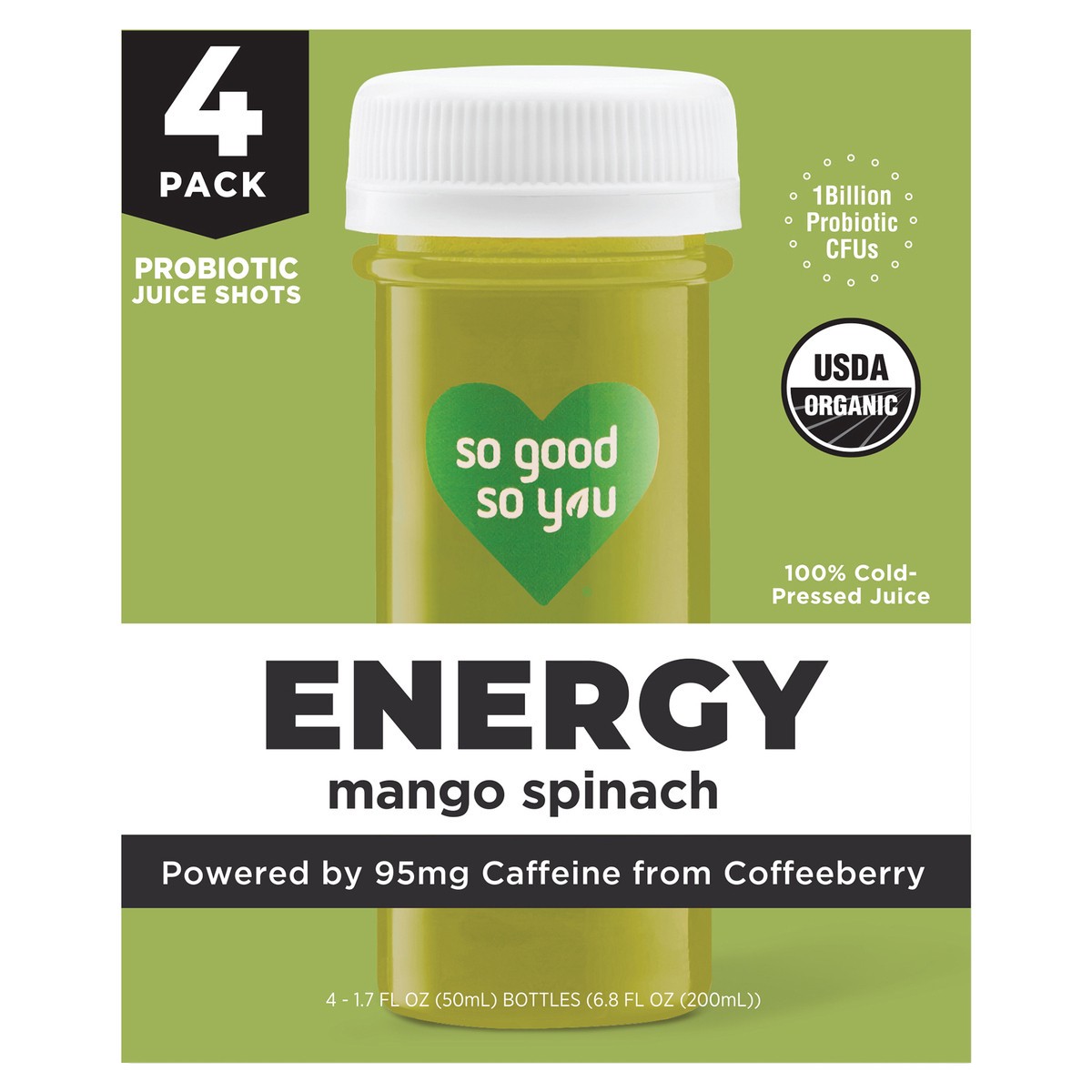 slide 10 of 11, So Good So You Mango Spinach Energy Probiotic Shots - 4 ct, 4 ct