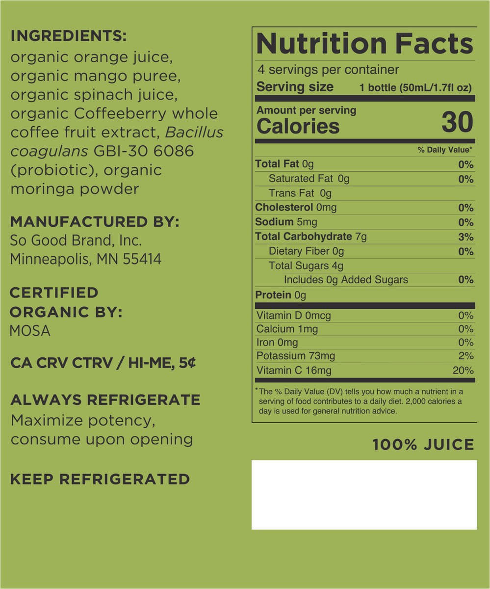 slide 5 of 11, So Good So You Mango Spinach Energy Probiotic Shots - 4 ct, 4 ct