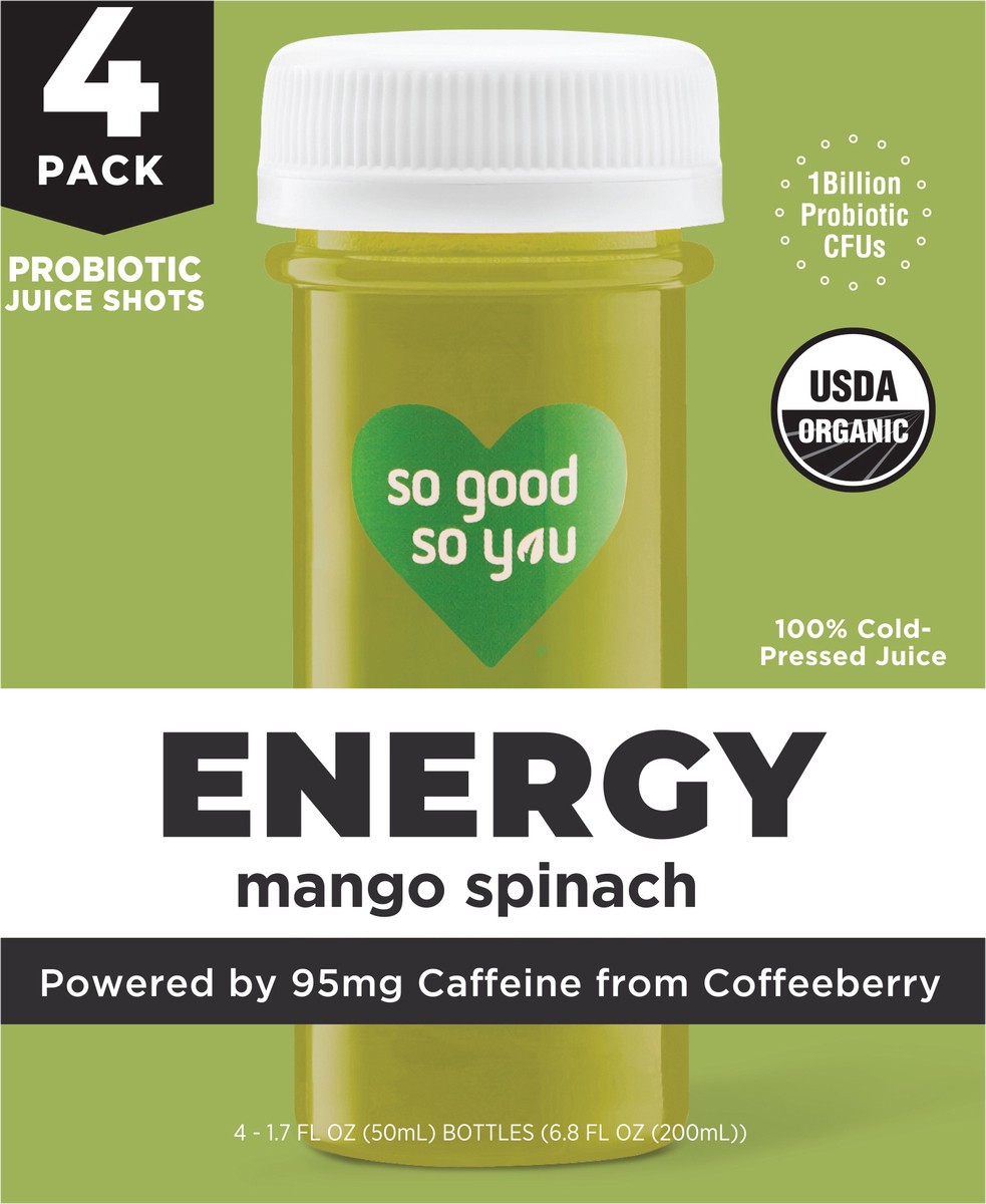 slide 6 of 11, So Good So You Mango Spinach Energy Probiotic Shots - 4 ct, 4 ct