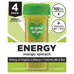 So Good So You Mango Spinach Energy Probiotic Shots - 4 ct