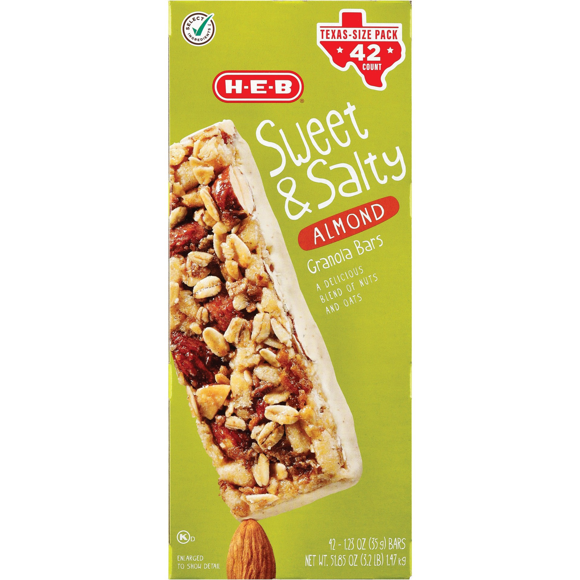 slide 1 of 1, H-E-B Select Ingredients Sweet & Salty Almond Granola Bars, 42 ct