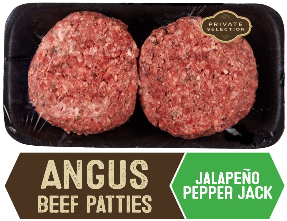 slide 2 of 2, Private Selection Jalapeno Pepper Jack Angus Beef Patties, 21.28 oz