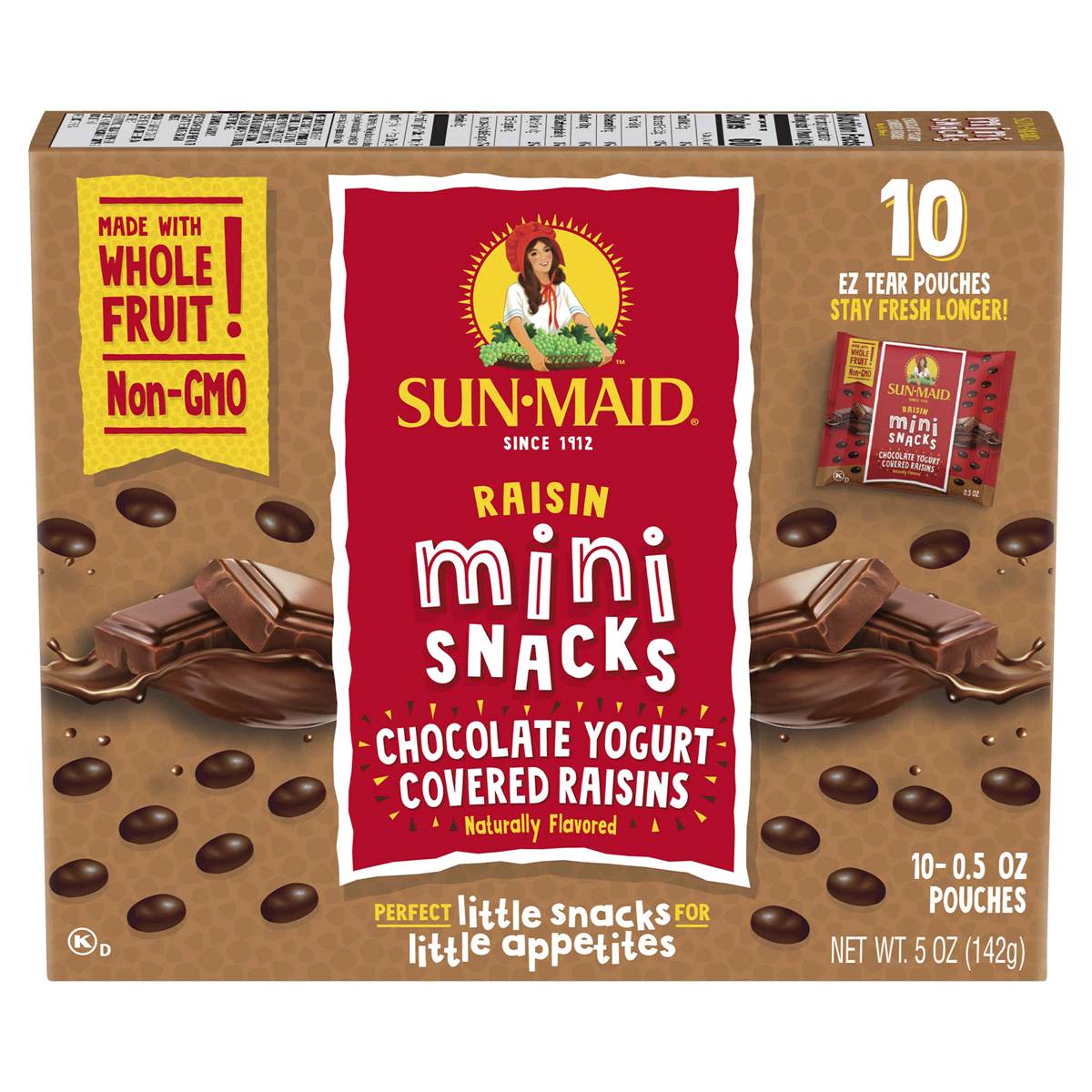 slide 20 of 21, Sun-Maid Chocolate Yogurt Covered Raisins 10-Count Box/.5oz Pouches, 5 oz