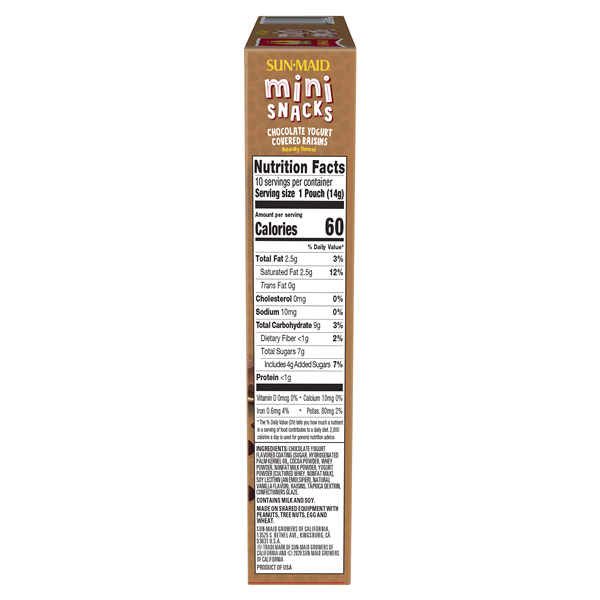 slide 10 of 21, Sun-Maid Chocolate Yogurt Covered Raisins 10-Count Box/.5oz Pouches, 5 oz